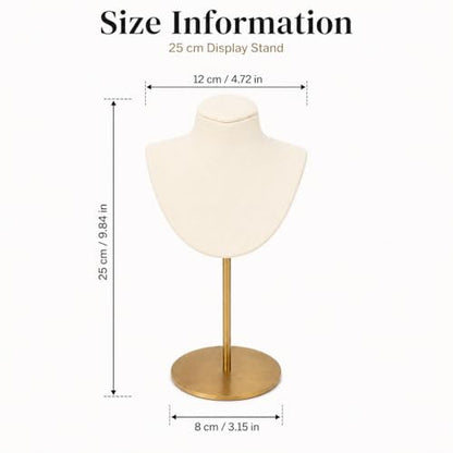 Necklace Display Stand For Selling Velvet Chain Jewelry Bust Holder Organizer With Stainless Steel Stand Jewelry Display - color: Beige-White-9.84in