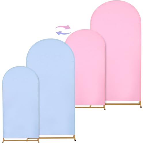 Arch Backdrop Cover Set of 2(6ft/7.2ft) Double Color Wedding Arch Cover Spandex Fitted Arch Covers,Round Top Arch Backdrop Cover for Baby Shower Gender Reveal Boy or Girl Decoration (Pink&Purple) - color: Pink+Blue, size: 6.6ft+7.2ft