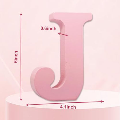 AOCEAN 6 Inch Pink Wood Letters Unfinished Wooden Letters for Wall MAGA Decorative Standing Letters Slices Sign Board for Crafts Christmas Decoration Home Party Projects (J) - style: J