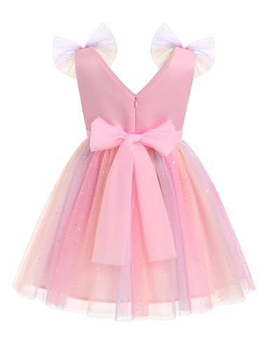 IMEKIS Toddler Kids Girls Butterfly Dress Sparkle Sequins Tulle Wedding Formal Birthday Dresses 2-10T - color: Rainbow Pink, size: 2-3T