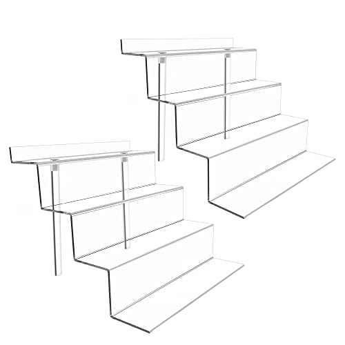 BYCY Display Stand 4 Tier Black Display Riser 2 Pack Displays Perfume Organizers Tiered for Decoration and Cupcakes Dessert Stand Makeup Stand Cabinet Countertops (9*6-clear)