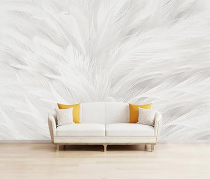 Feather Wallpaper Mural Elegant Gray and White Mural Wallpaper for Living Room Bedroom （Not Peel and Stick） - color: Cybh-903, size: 177" x 118"