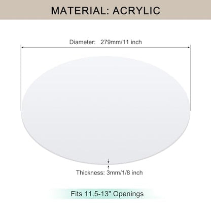 Lampshade Diffuser, 11" Diameter Round Diffuser Lamp Shade for Drum Style Lampshades Pendants Softening Light, DIY Light Fits 11.5-13" Openings, Frosted White Acrylic - size: 11 Inch