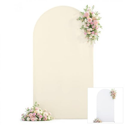 White Beige Arch Cover 6ft Spandex Wedding Arch Backdrop Cover for Baby in Bloom Birthday Party Bridal Shower Balloon Arch Stand Cover Party Photo Arch Covers Stretchy Backdrop Background - color: White Beige, size: 6FT