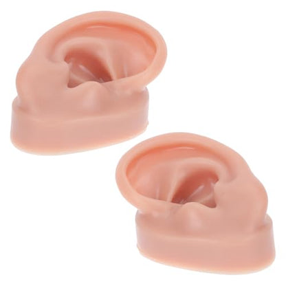 SEWACC Soft Silicone Human Ear Model Pair for Teaching and Piercing Practice Flexible Fake Ear Display Prop Left and Right Coffee Color for Anatomy Study