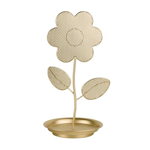 NIKKY HOME Floral Shape Earring Holder Hanging Organizer Stand Metal Jewelry Tree Table Top Ear Stud Holder Tower Rack with Ring Tray for Girls, Gold