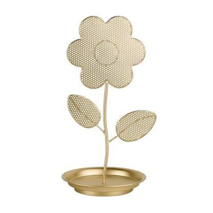 NIKKY HOME Floral Shape Earring Holder Hanging Organizer Stand Metal Jewelry Tree Table Top Ear Stud Holder Tower Rack with Ring Tray for Girls, Gold