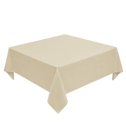 Decorelia Faux Linen Square Tablecloth for Dining Room,Waterproof Texture Decorative Farmhouse Rustic Table Cloth for Indoor Outdoor Party, Holiday, Banquet Picnics, Patio,52 x 52 Inch (Square),Beige - color: Beige, size: 52" x 52" (Square)