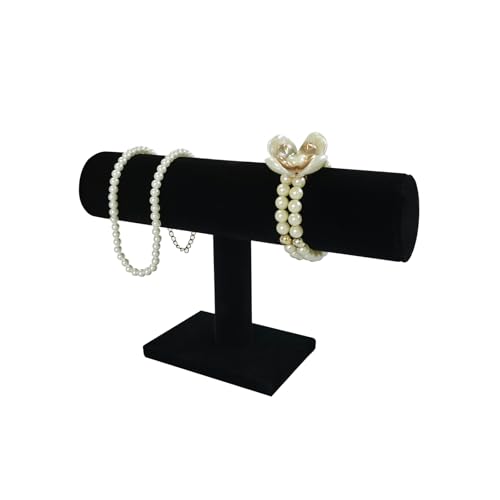 Velvet Bracelet Holder Display Stand - Premium Velvet Jewelry Organizer T-Bar Design for Bracelets, Watches, Vendors, and Retail Stores (Black) - color: Black Velvet