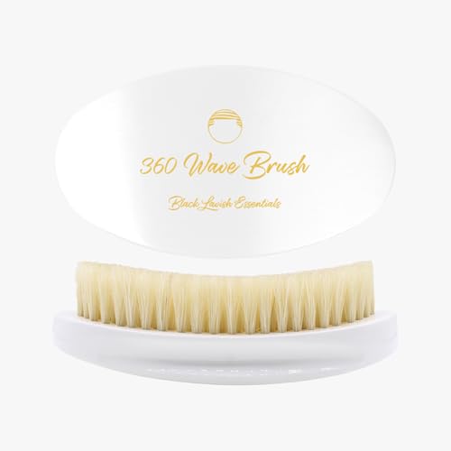 360 Wave Brush, Build Deeper Waves, Soft & Hard Boar Bristle, Curved Design, Black Lavish Essentials Signature (Soft Brush, White) - color: White, size: Soft Brush
