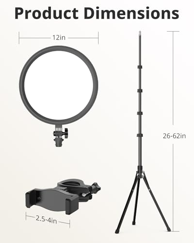 UBeesize 12" Ring Light with 62" Tripod Stand, Professional Big Ring Light with Phone Holder and Remote, Full Screen Lighting for Makeup, Live Stream, YouTube, Video Recording, Photography - size: 12in