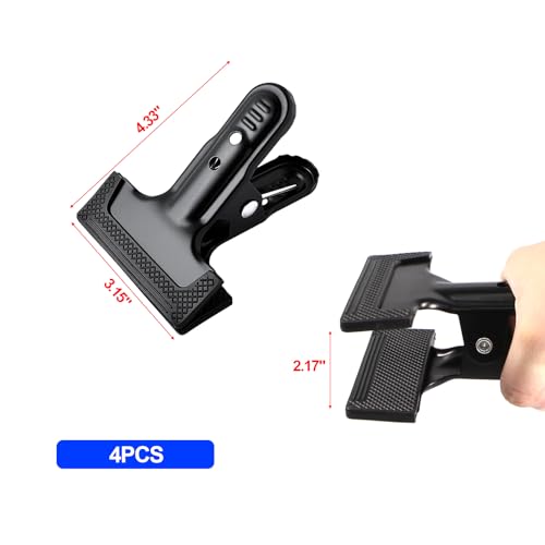 4 Pack 4-1/4" Heavy Duty Spring Clamps Clips, Black Metal Rubber Hinge Clip File Clamps for Photography Background Stands, Home Improvement Projects (2.17" Opening) - color: 4 Pcs Black