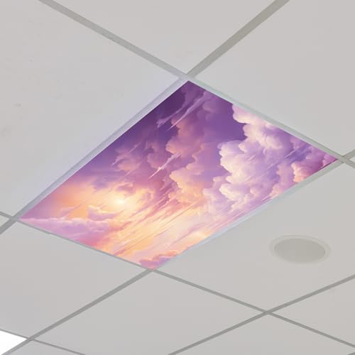 Outus Fluorescent Light Cover Classroom Lighting Cover with 10 Magnets Light Filter Magnetic Ceiling Panel Decoration 2 x 4 ft (23.62 x 47.24 In) Reduce Glare for Office School(4,Purple Cloud) - style: Purple Cloud