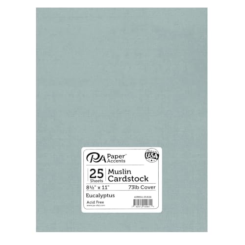 Accent Design Paper Accents Muslin Cardstock 8.5" x 11" Eucalyptus, 73lb colored cardstock paper for card making, scrapbooking, printing, quilling and crafts, 25 piece pack - color: Eucalyptus