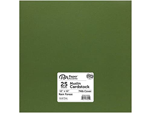 PA Paper Accents Textured Cardstock 12" x 12" Rain Forest, 74lb colored cardstock paper for card making, scrapbooking, printing, quilling and crafts, 25 piece pack - color: Rain Forest