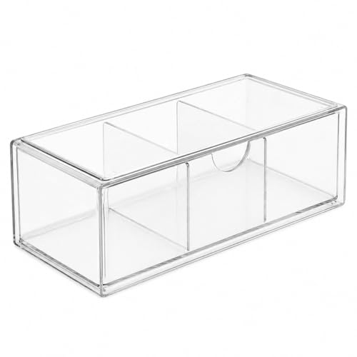 2-Layer Clear Acrylic Vanity Organizer with Adjustable Dividers, Stackable 3-Compartment Storage Box for Makeup, Hair Accessories, Skincare, Bathroom, Desk - 8.07" x 3.94" x 2.76"