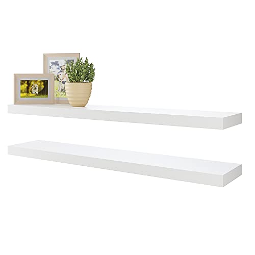 BAMEOS Floating Shelves,40 in W x 8in D Wall Mounted Wooden Shelves with Invisible Brackets Set of 2, Hanging Wall Shelves Decoration for Bedroom, Bathroom, Living Room and Kitchen - color: White, size: 40x7 2Pcs