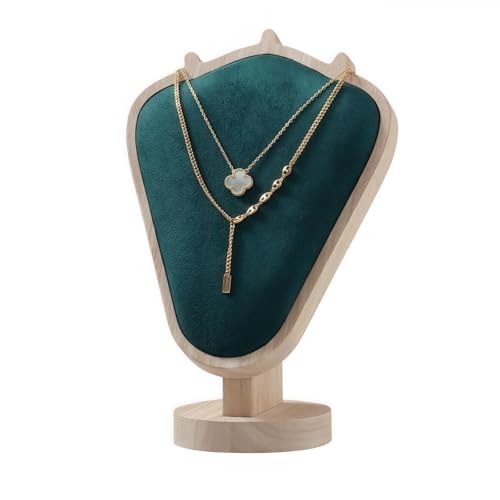 Natural Body Wood Necklace Display Stand with Green Flannelette Soft Mat Necklace Holder Organizer Desktop Stand for Home Store Dresser-4.45"x8.4"x12" - color: Natural-Green, size: 4.45"x8.4"x12"