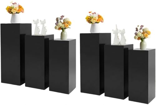 6PCS Square Display Pedestal Stands for Parties, Metal Display Stand Plinth Pillars Tall Pedestals Cake Stands for Wedding Birthday Art Decor Risers (Black) - color: Black