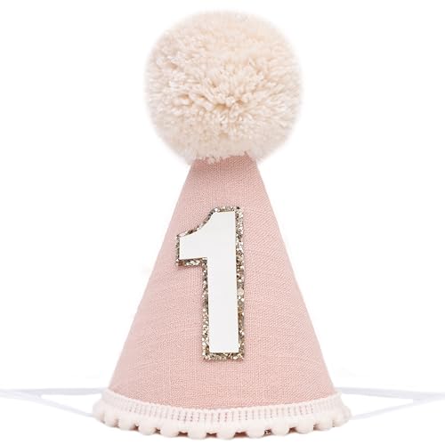 Neutral 1st Birthday Party Hat - Simple First Cone Hat, One Birthday Decoration Photo Props - color: Lotus Pink