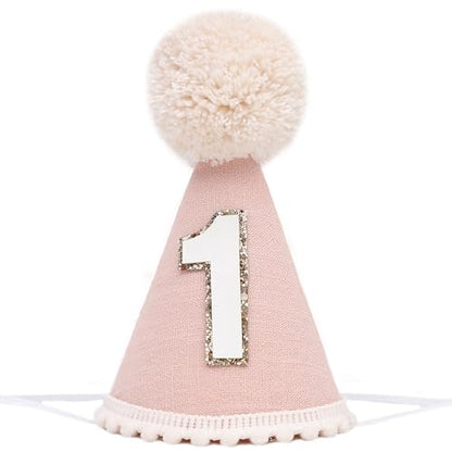 Neutral 1st Birthday Party Hat - Simple First Cone Hat, One Birthday Decoration Photo Props - color: Lotus Pink