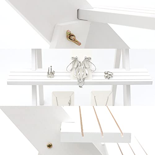 101pcs 5-Tier Wood Earring Display Stand, Retail Display Riser Earring, Ring Holder Stand, Removable Countertop Small Merchandise Display Stand with 100 Pcs Earring Card (White) - color: White