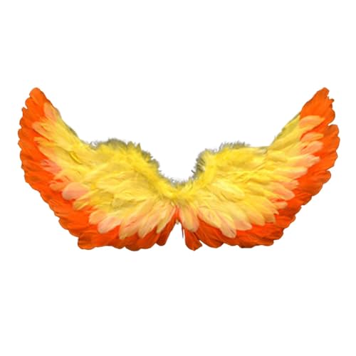 Fairy Wings Angel Feather Wings with Elastic Straps Costume Cosplay Photography Props Halloween Supplies - color: Orange Yellow, size: 23.62"X7.87"