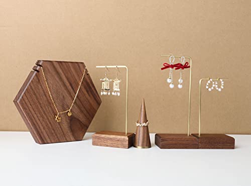brass earring display stands for selling, wooden ear ring holders for jewelry, single stud holder jewelry display【Walnut brass earring stand Height 5.31"】