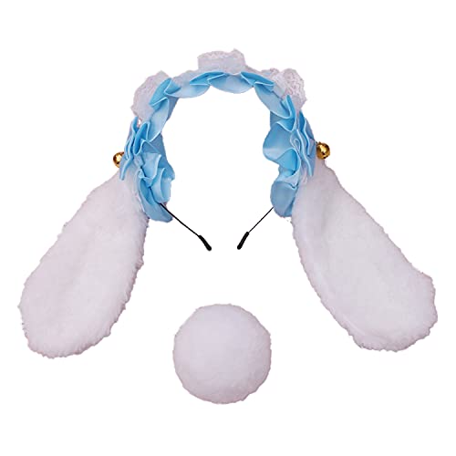 Faylay Cosplay Women Plush Furry Bunny Ears Headwear Accessory Rabbit Headband - color: 8-bjtlt With Tail
