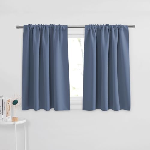 PONY DANCE Blue Haze Short Window Curtains for Kitchen 30 inch Long, 2 Panels Set Half Window Drapes for Bedroom Basement, Blackout Small Curtains for Travel Trailers, Width 29 x Length 30 inches - color: Blue Haze, size: 29"W x 30"L (Pack of 2)