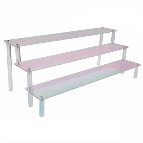 MY MIRONEY 3 Tier Acrylic Riser Display Shelf Iridescent Display Stand Figurines Decoration Organizer Cupcakes Holder for Display Food Desserts Collectibles Perfume Makeup(15.75" x 7.28" x 5.91") - size: 15.75" x 7.28" x 5.91"