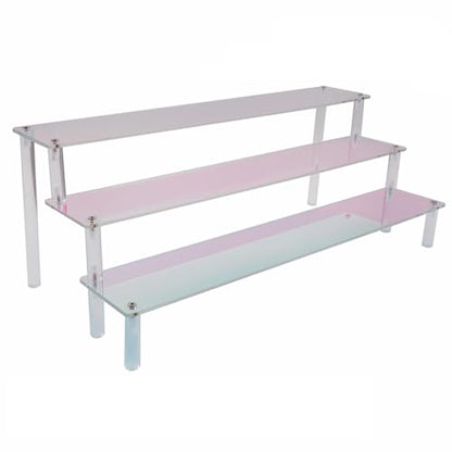 MY MIRONEY 3 Tier Acrylic Riser Display Shelf Iridescent Display Stand Figurines Decoration Organizer Cupcakes Holder for Display Food Desserts Collectibles Perfume Makeup(15.75" x 7.28" x 5.91") - size: 15.75" x 7.28" x 5.91"