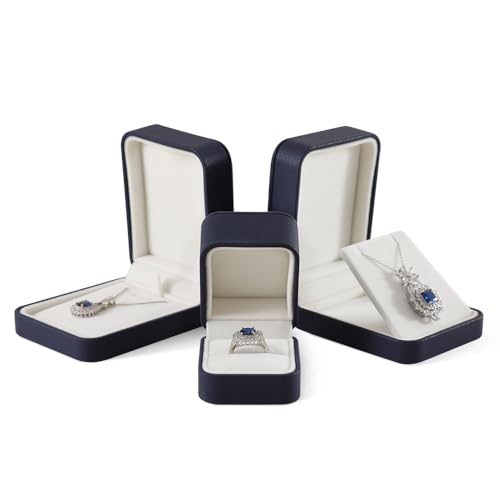 Leather Ring Display Box - Luxury Gift Box for Wedding, Anniversary & Premium Jewelry - color: Dark Blue, size: Ring Box