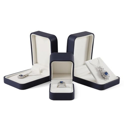 Leather Ring Display Box - Luxury Gift Box for Wedding, Anniversary & Premium Jewelry - color: Dark Blue, size: Ring Box