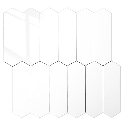 DICOFUN 10-Sheet Long Hexagon Peel and Stick Backsplash, 12"x12" PVC Stick on Backsplash Wall Tiles for Kitchen and Bathroom (Polished White) - color: Polished White, size: 10 Sheets, 12"x12"x0.12"