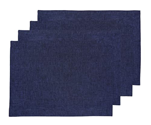 Solino Home Linen Cloth Placemats Set of 4-100% Pure Linen Chambray Navy Placemats 14 x 19 Inch for Spring, Summer, Memorial Day - Athena - color: 08: Navy Chambray, size: 14" X 19" (Set of 4)