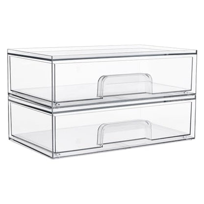 Vtopmart 12.1''W Clear Stackable Storage Drawers,2 Pack Acrylic Plastic Organizers Bins for Makeup Palettes, Cosmetics, and Beauty Supplies,Ideal for Vanity, Bathroom,Cabinet,Desk Organization - style: 2pack Wide