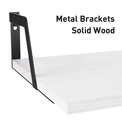 SRIWATANA Floating Shelves Wall Mounted Set of 2 Rustic Wood Shelves with Large Capacity(Washed White) - color: Washed White
