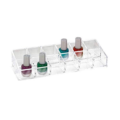 Isaac Jacobs Clear Acrylic 12 Compartment Nail Polish Holder, Organizer for Makeup, Essential Oils, Storage Solution, Rack Display (2 Rows (x6)) - size: 2 Rows (x6)