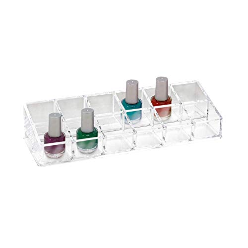 Isaac Jacobs Clear Acrylic 12 Compartment Nail Polish Holder, Organizer for Makeup, Essential Oils, Storage Solution, Rack Display (2 Rows (x6)) (Pack of 2) - size: 2 Rows (x6) (Pack of 2)