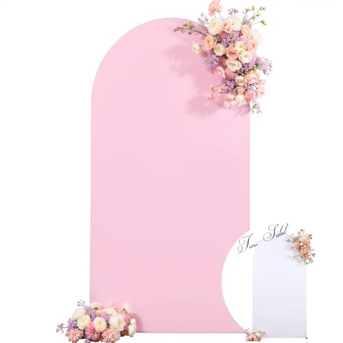 Wedding Arch Backdrop Cover, 6FT White Pink Arch Cover Stretchy Backdrops, Double-Sided Arch Stand Covers for Wedding Ceremony, Baby Shower, Birthday Party Decoration - color: White+Pink, size: 6FT