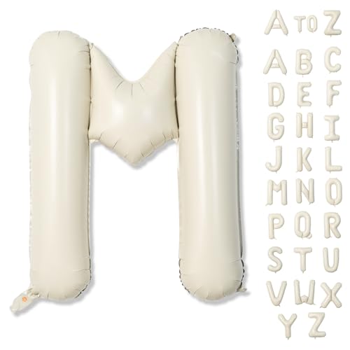Big Letters Balloon M - 40 Inch Cream White Sand Helium Mylar Custom Name Alphabet Balloons, Self Inflating Beige Foil Custom Letters for Girls Birthday Party Decor - color: Cream, size: Letter M