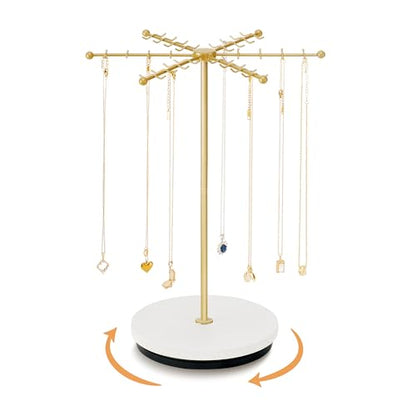 Poyilooo Necklace Holder Jewelry Stand, Rotating Necklace Holder Organizer with 48 Hooks for Necklace Earring Keychains Bracelet Display Stand, Metal Necklace Tree Stand -Women Gifts (Gold) - color: Gold