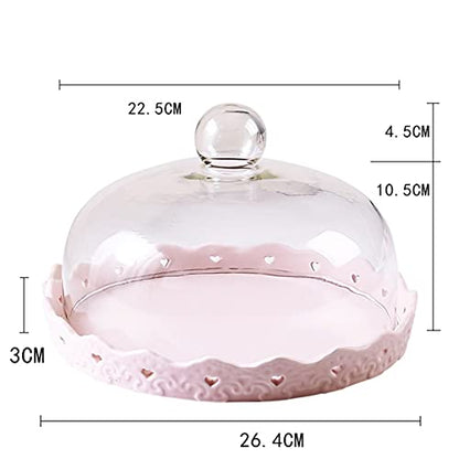 Food Covers,Splatter Covers,Cake Stands, 8 and 10 Inch Pink Lace Ceramic Discs with Lids, Birthday Party Dessert PlatesFruit Dome Keep Fresh Dome Cover Pastry Photo Props - size: 26.4cm