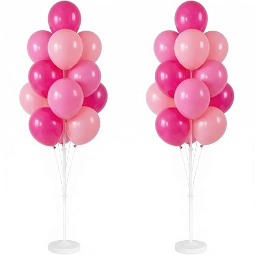 Balloon Column Kit Set of 2 With Balloons Included - Balloon Tower with Stand, Base, and Pole,Backdrop Decoration for Wedding, Baby Shower, Birthday Party, or Bachelorette Parties (Pink) - color: Pink