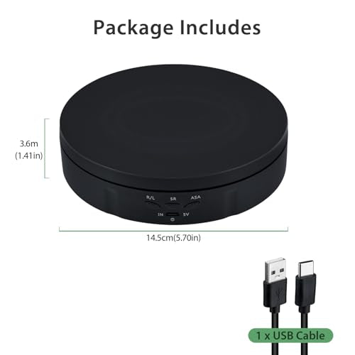 Mcbazel Motorized Rotating Display Stand,5.7inch 360 Degree Electric Rotating Turntable Display Stand for Photography Shows/Jewelry/Watch/3D Models/Cup -The Load-Bearing Capacity is About 10kg,Black - color: Black+5.7inch