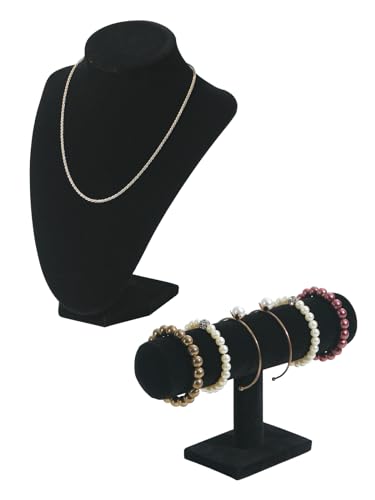 Julysky 2PCS Velvet Jewelry Holder Display, 3D Necklace Display Bust Necklace Stand,Bracelet Holder Stand, Bracelets, Bangles, Chains, Anklets, Necklace Holder for Retail Shops, Boutiques(Black) - color: Black