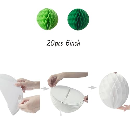 20pcs Honeycomb Flower Balls Party Honeycomb Balls Decoration Paper Flower Balls Tissue Paper Flower Ball Pom Poms Ball for Birthday Wedding Home Decor (6inch, Green Dark-Green) - color: Green Dark-green, size: 6 Inch