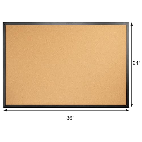 OWLKELA 24'' x 36'' Cork Board Bulletin Board, Black Framed Corkboard, Black Oak Frame Corkboard, Vision Board and Decorative Hanging Pin Board - size: 24" x 36"