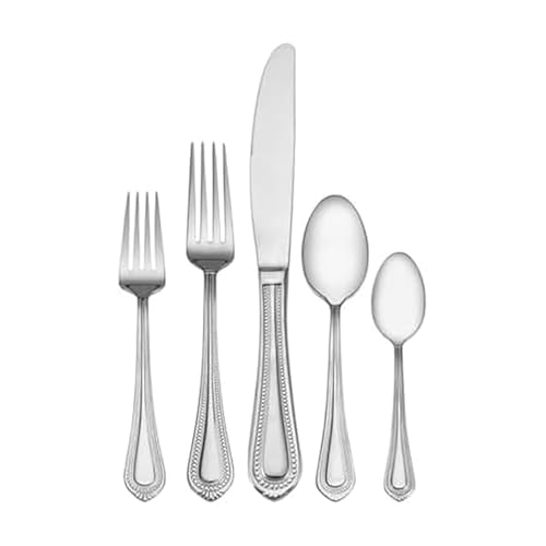 Mikasa Regent Bead 65-Piece Silverware Set, 18/10 Stainless Steel Flatware Service for 12, Includes 5 Serving Tools, Dishwasher Safe Polished Cutlery - size: 65 Piece Set, style: Regent Bead